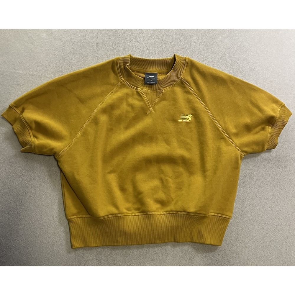 New Balance French Terry Short Sleeve Top Sweatshirt Women's Size Small Yellow